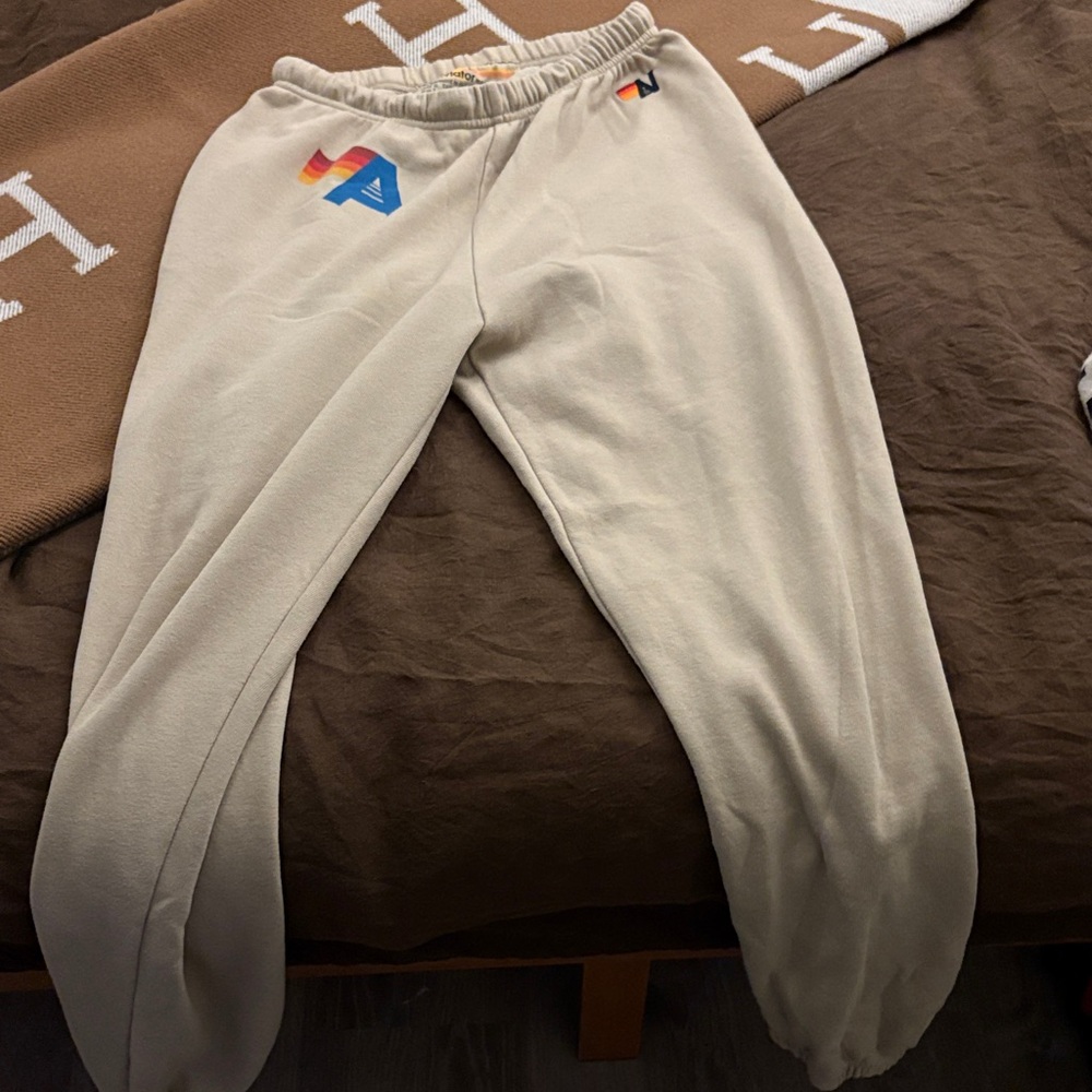 Aviator Nation Cream Sweatpants with Rainbow Logo